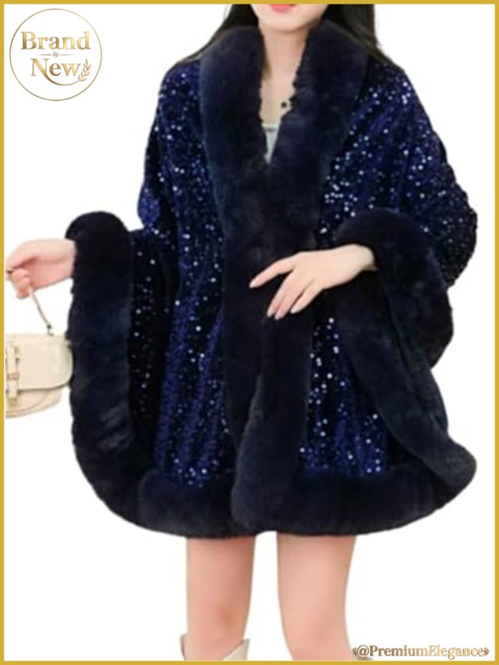 Faux Fur Shawl Wrap Open Front Poncho Cape Sequin Pashmina Evening Wrap